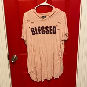 Women’s pink blessed distressed shirt
